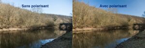 Sur cette image nous voyons bien l'effet apporté par le filtre polarisant aux reflets de l'eau et au ciel