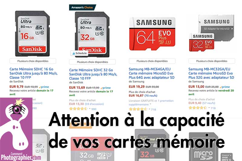 Attention avec la capacité de carte SD mémoire