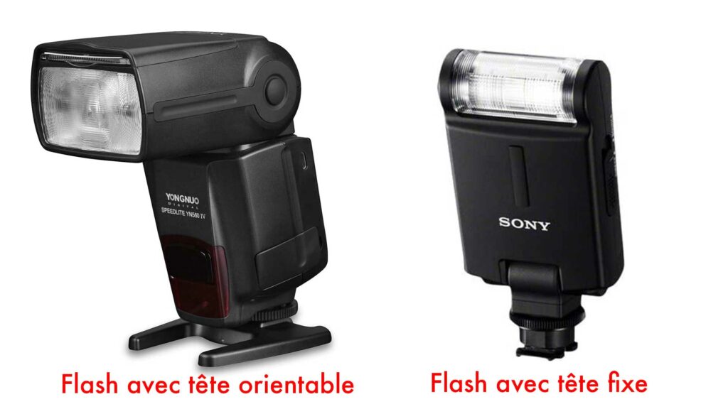 Le flash de droite est un modèle avec une tête de flash fixe, on n'a pas le choix dans la direction de l'éclair.